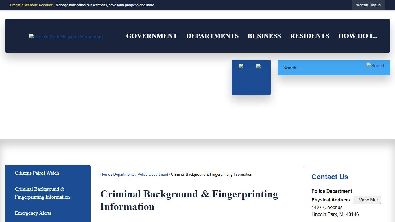 Criminal Background & Fingerprinting Information | Lincoln Park, MI